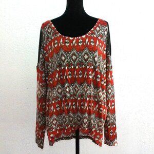 Very J., Red/white/black abstract long sleeve shirt